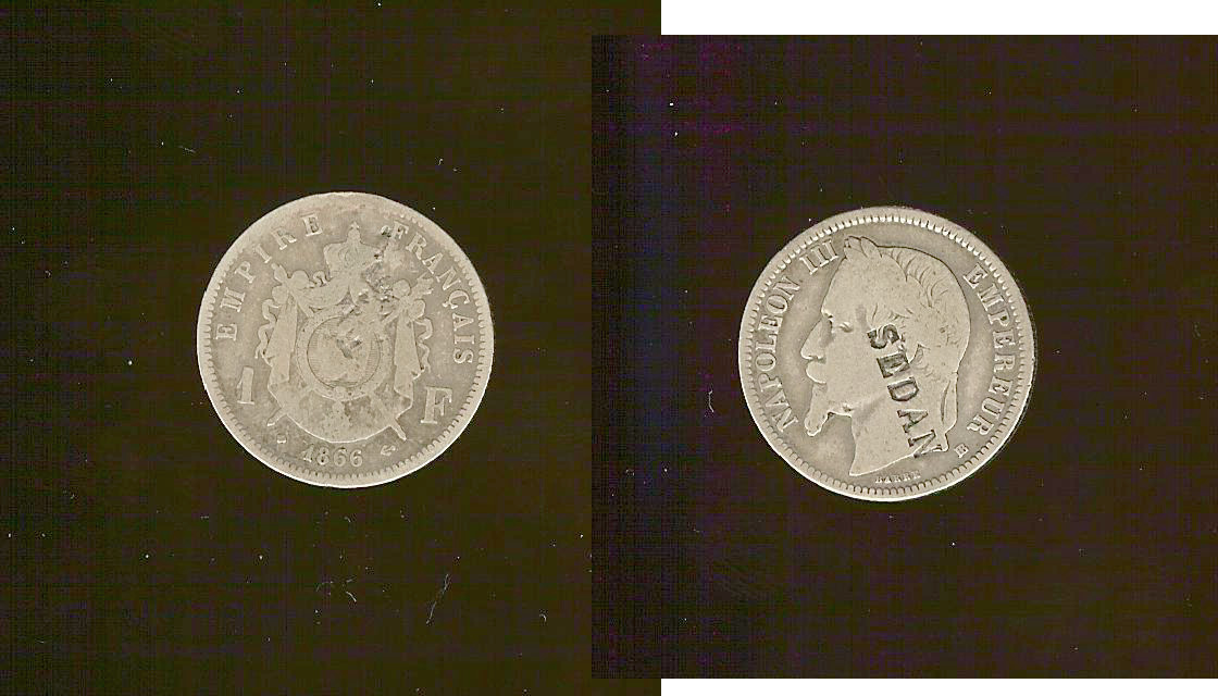 1 franc Napoléon III, tête laurée 1866 Strasbourg F.215/2 Satiri